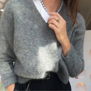 Zara Alpaca Blend Sweater Gray Fuzzy V-Neck Size Small Cozy Soft